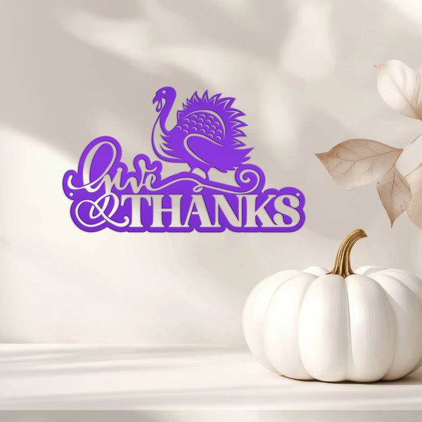 Give Thanks Turkey Metal Sign - Autumn Decor