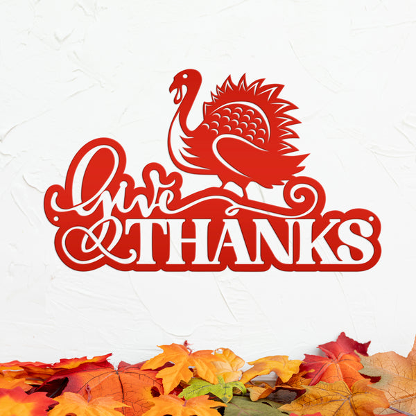 Give Thanks Turkey Metal Sign - Autumn Decor