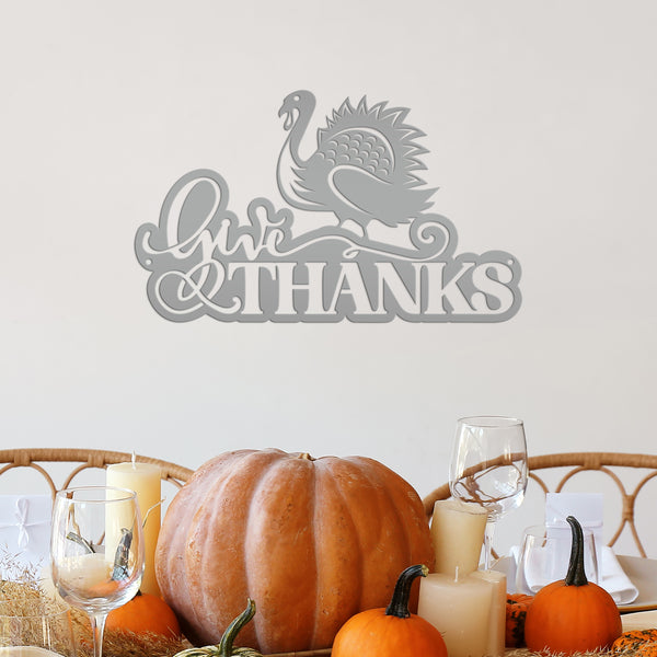 Give Thanks Turkey Metal Sign - Autumn Decor