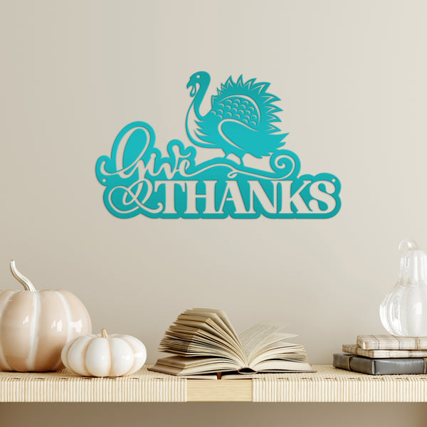 Give Thanks Turkey Metal Sign - Autumn Decor