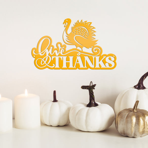Give Thanks Turkey Metal Sign - Autumn Decor