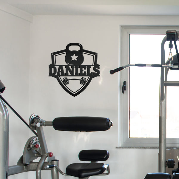 Personalized Family Name Home Gym Kettlebell and Barbell Metal Sign-Home Gym Sign-Sign for Weight Room-Fitness Center Wall Decor-Wall Art