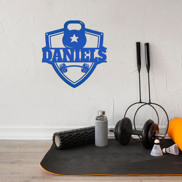 Personalized Family Name Home Gym Kettlebell and Barbell Metal Sign-Home Gym Sign-Sign for Weight Room-Fitness Center Wall Decor-Wall Art