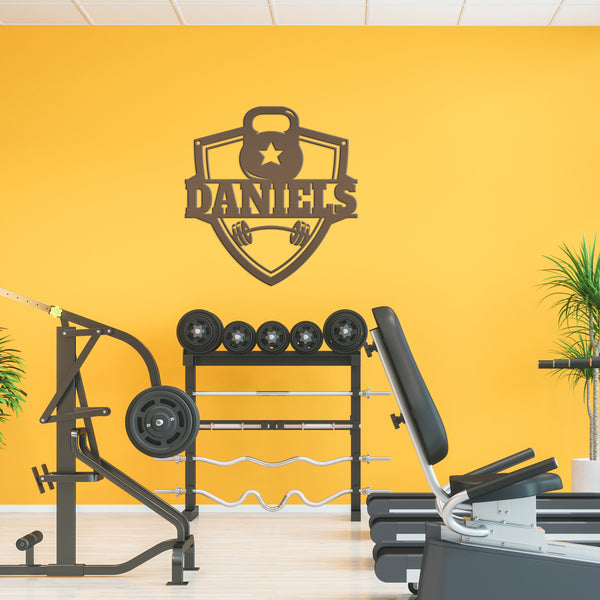 Personalized Family Name Home Gym Kettlebell and Barbell Metal Sign-Home Gym Sign-Sign for Weight Room-Fitness Center Wall Decor-Wall Art
