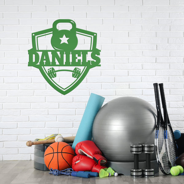 Personalized Family Name Home Gym Kettlebell and Barbell Metal Sign-Home Gym Sign-Sign for Weight Room-Fitness Center Wall Decor-Wall Art