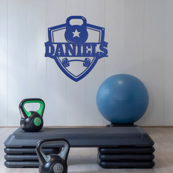 Personalized Family Name Home Gym Kettlebell and Barbell Metal Sign-Home Gym Sign-Sign for Weight Room-Fitness Center Wall Decor-Wall Art