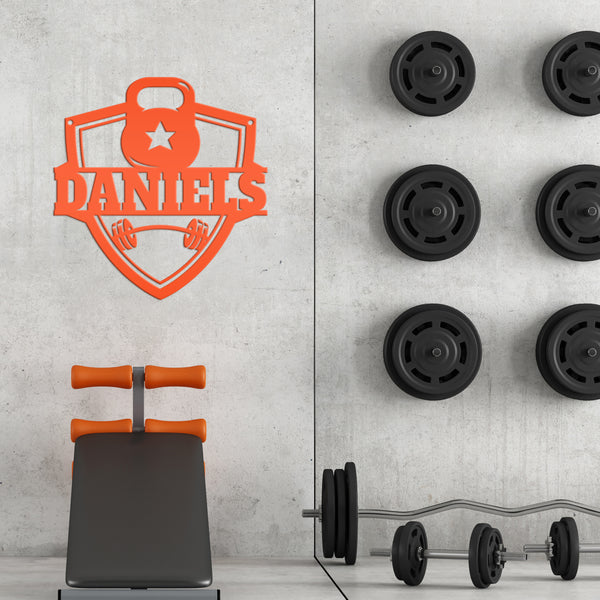 Personalized Family Name Home Gym Kettlebell and Barbell Metal Sign-Home Gym Sign-Sign for Weight Room-Fitness Center Wall Decor-Wall Art