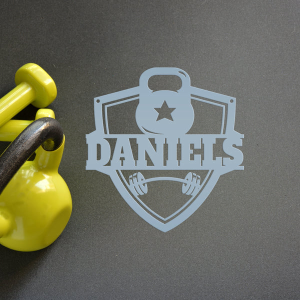 Personalized Family Name Home Gym Kettlebell and Barbell Metal Sign-Home Gym Sign-Sign for Weight Room-Fitness Center Wall Decor-Wall Art