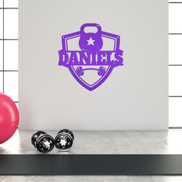 Personalized Family Name Home Gym Kettlebell and Barbell Metal Sign-Home Gym Sign-Sign for Weight Room-Fitness Center Wall Decor-Wall Art