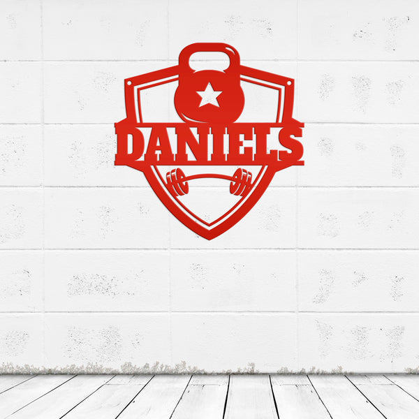 Personalized Family Name Home Gym Kettlebell and Barbell Metal Sign-Home Gym Sign-Sign for Weight Room-Fitness Center Wall Decor-Wall Art