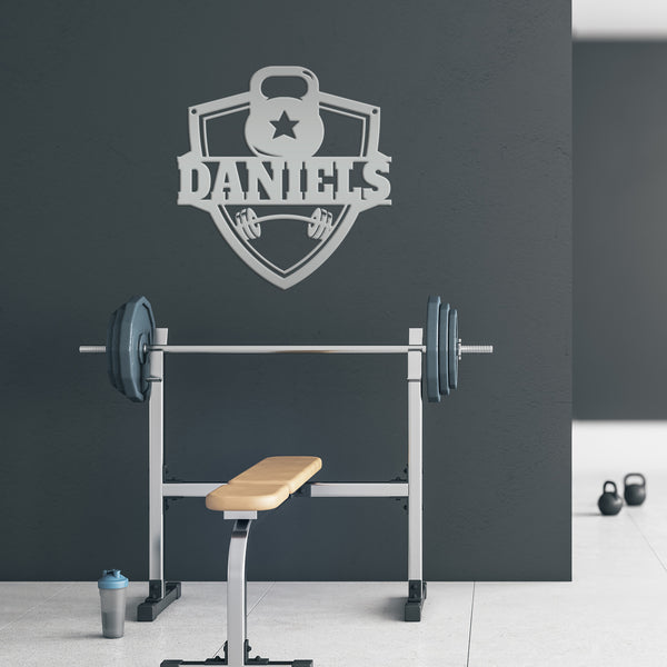 Personalized Family Name Home Gym Kettlebell and Barbell Metal Sign-Home Gym Sign-Sign for Weight Room-Fitness Center Wall Decor-Wall Art