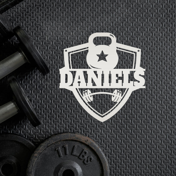 Personalized Family Name Home Gym Kettlebell and Barbell Metal Sign-Home Gym Sign-Sign for Weight Room-Fitness Center Wall Decor-Wall Art