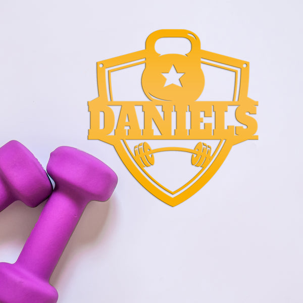 Personalized Family Name Home Gym Kettlebell and Barbell Metal Sign-Home Gym Sign-Sign for Weight Room-Fitness Center Wall Decor-Wall Art