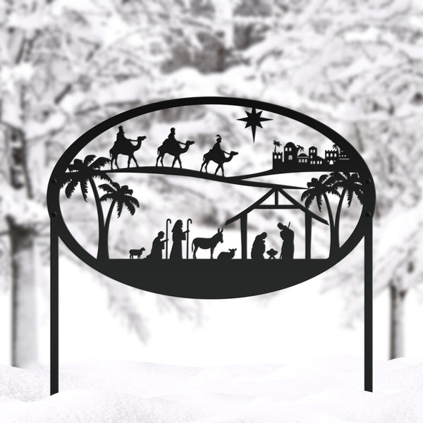Christmas Nativity Metal Sign with Heavy Duty Yard Stakes-Extra Large Outdoor Nativity Scene