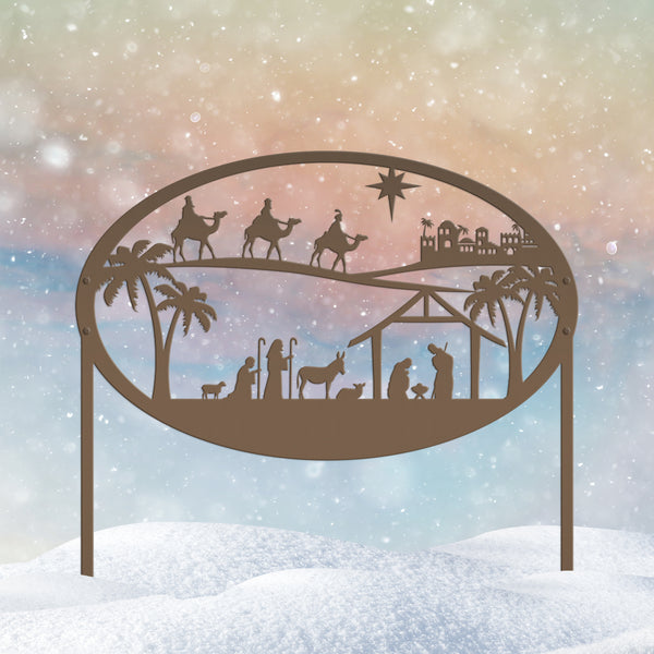 Christmas Nativity Metal Sign with Heavy Duty Yard Stakes-Extra Large Outdoor Nativity Scene