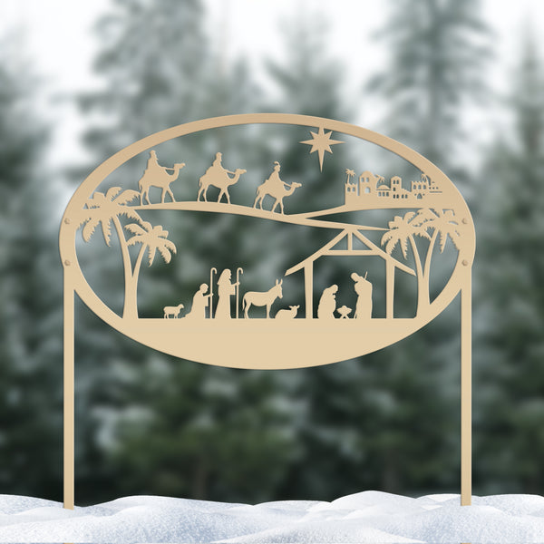 Christmas Nativity Metal Sign with Heavy Duty Yard Stakes-Extra Large Outdoor Nativity Scene