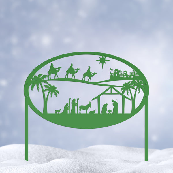Christmas Nativity Metal Sign with Heavy Duty Yard Stakes-Extra Large Outdoor Nativity Scene