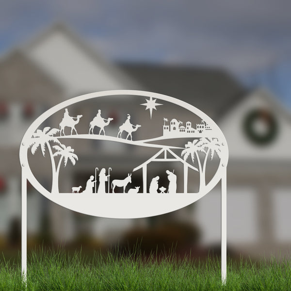 Christmas Nativity Metal Sign with Heavy Duty Yard Stakes-Extra Large Outdoor Nativity Scene