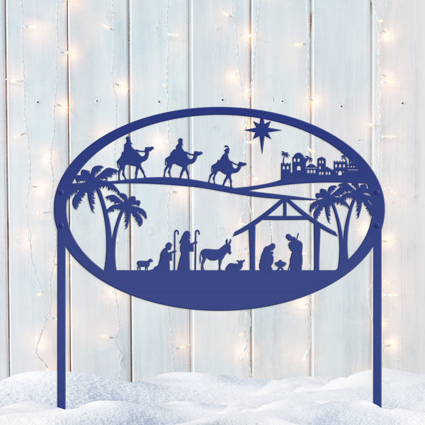 Christmas Nativity Metal Sign with Heavy Duty Yard Stakes-Extra Large Outdoor Nativity Scene