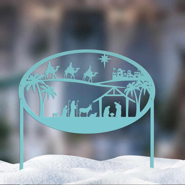 Christmas Nativity Metal Sign with Heavy Duty Yard Stakes-Extra Large Outdoor Nativity Scene