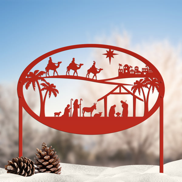 Christmas Nativity Metal Sign with Heavy Duty Yard Stakes-Extra Large Outdoor Nativity Scene