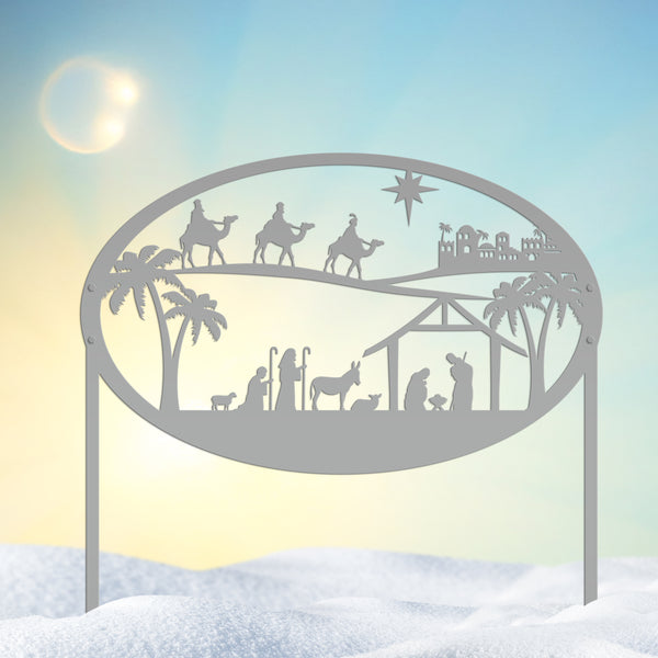 Christmas Nativity Metal Sign with Heavy Duty Yard Stakes-Extra Large Outdoor Nativity Scene