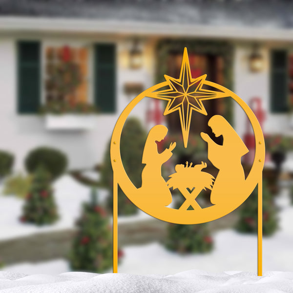 Large Metal Nativity Sign with Heavy Duty Yard Kit, Christmas Yard Decor, 40 inch Natvity Sign, Heavy Duty Outdoor Nativity Sign