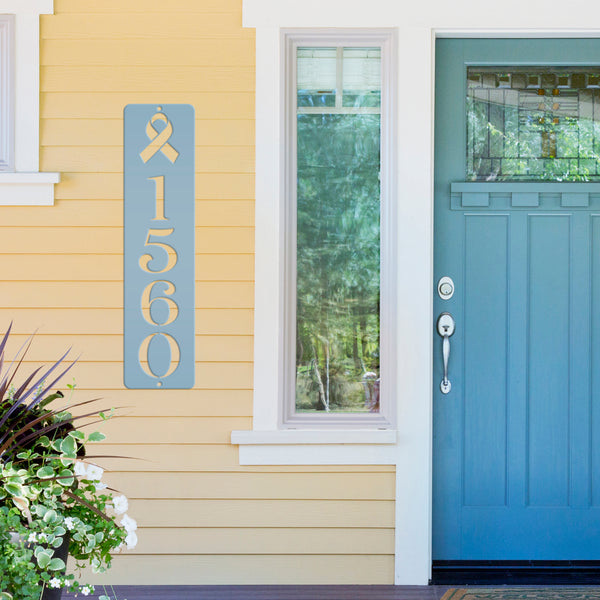 Personalized Cancer Ribbon Address Metal Sign - House Numbers