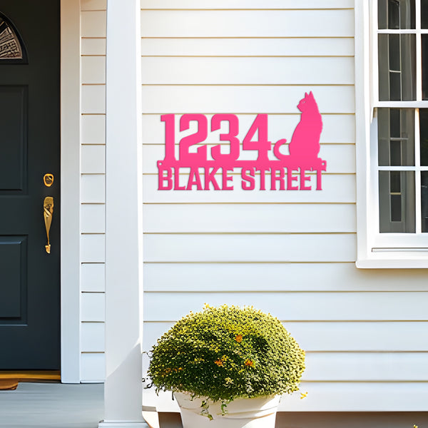 Personalized Cat Address Metal Sign - House Numbers-Cat Lovers -Business Address Sign