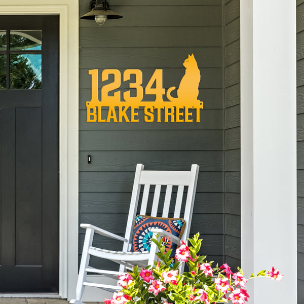 Personalized Cat Address Metal Sign - House Numbers-Cat Lovers -Business Address Sign