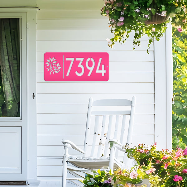 Rectangle Custom Address Sign with Flowers- Custom House Number Address Sign for Business