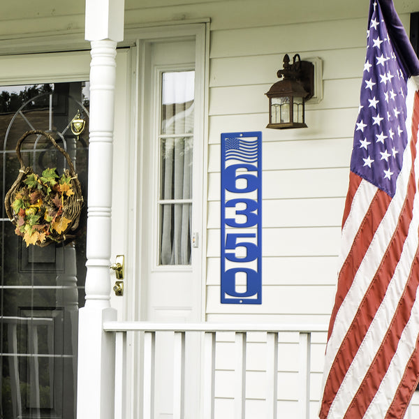 Patriotic Address Sign, Metal Flag Address Sign, Outdoor Address Sign, Powder Coated House Numbers