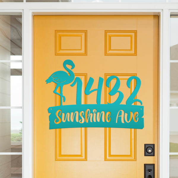 Personalized Flamingo Address Metal Sign-Beach Condo-Beach Rental  Address Sign- Tropical Metal Address Sign