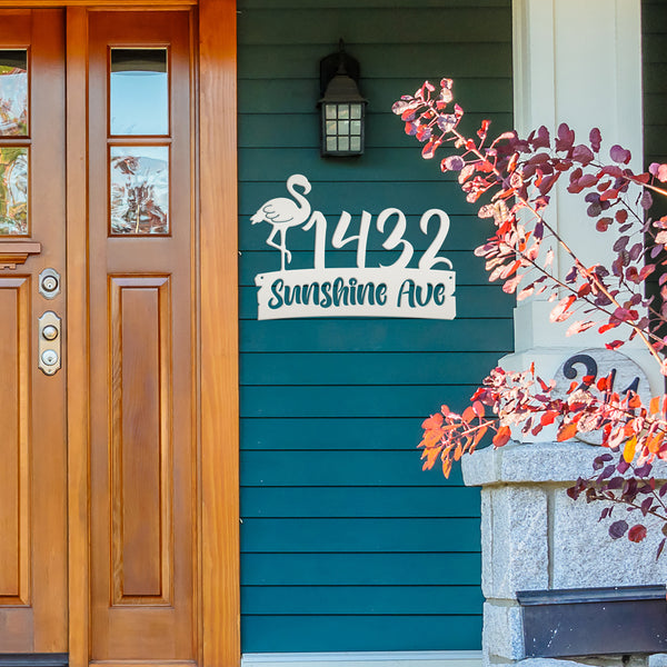 Personalized Flamingo Address Metal Sign