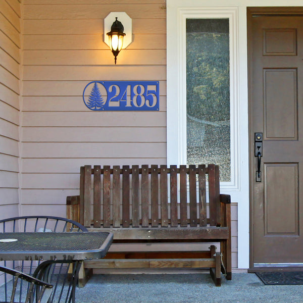 Custom Pine Tree Metal Address Sign - Personalized Rustic Country Decor - Horizontal Outdoor House Numbers - Cute Realtor Housewarming Gifts