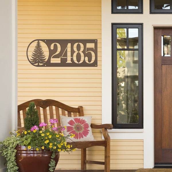 Custom Pine Tree Metal Address Sign - Personalized Rustic Country Decor - Horizontal Outdoor House Numbers - Cute Realtor Housewarming Gifts