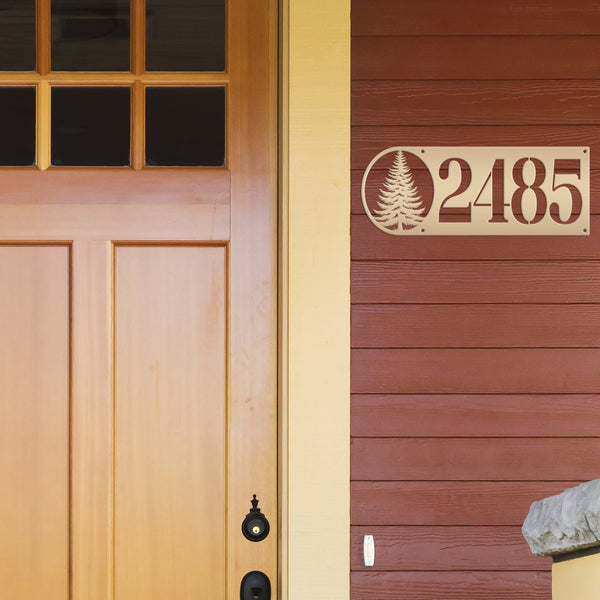 Custom Pine Tree Metal Address Sign - Personalized Rustic Country Decor - Horizontal Outdoor House Numbers - Cute Realtor Housewarming Gifts