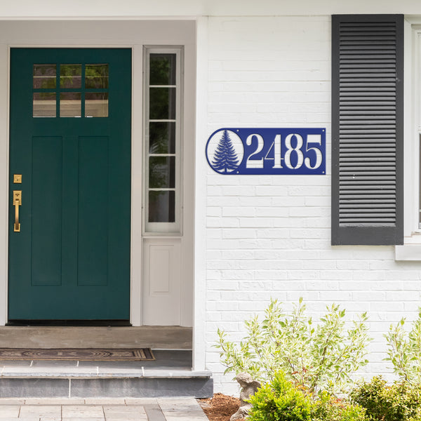 Custom Pine Tree Metal Address Sign - Personalized Rustic Country Decor - Horizontal Outdoor House Numbers - Cute Realtor Housewarming Gifts