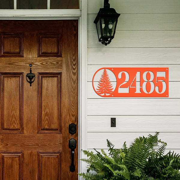 Custom Pine Tree Metal Address Sign - Personalized Rustic Country Decor - Horizontal Outdoor House Numbers - Cute Realtor Housewarming Gifts