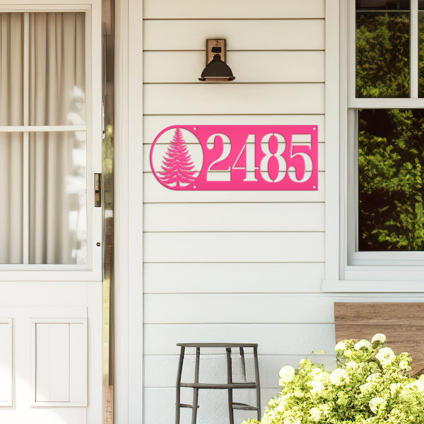 Custom Pine Tree Metal Address Sign - Personalized Rustic Country Decor - Horizontal Outdoor House Numbers - Cute Realtor Housewarming Gifts