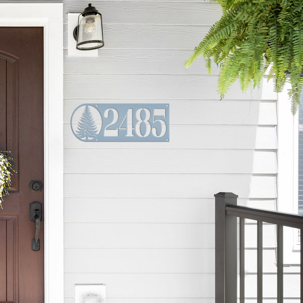 Custom Pine Tree Metal Address Sign - Personalized Rustic Country Decor - Horizontal Outdoor House Numbers - Cute Realtor Housewarming Gifts