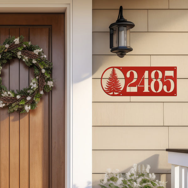 Custom Pine Tree Metal Address Sign - Personalized Rustic Country Decor - Horizontal Outdoor House Numbers - Cute Realtor Housewarming Gifts