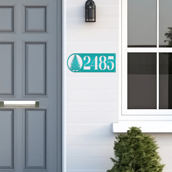 Custom Pine Tree Metal Address Sign - Personalized Rustic Country Decor - Horizontal Outdoor House Numbers - Cute Realtor Housewarming Gifts