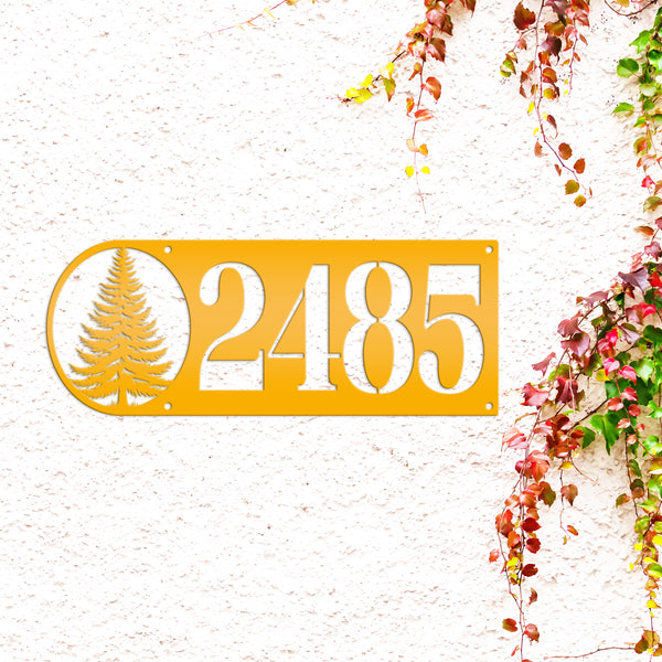 Custom Pine Tree Metal Address Sign - Personalized Rustic Country Decor - Horizontal Outdoor House Numbers - Cute Realtor Housewarming Gifts
