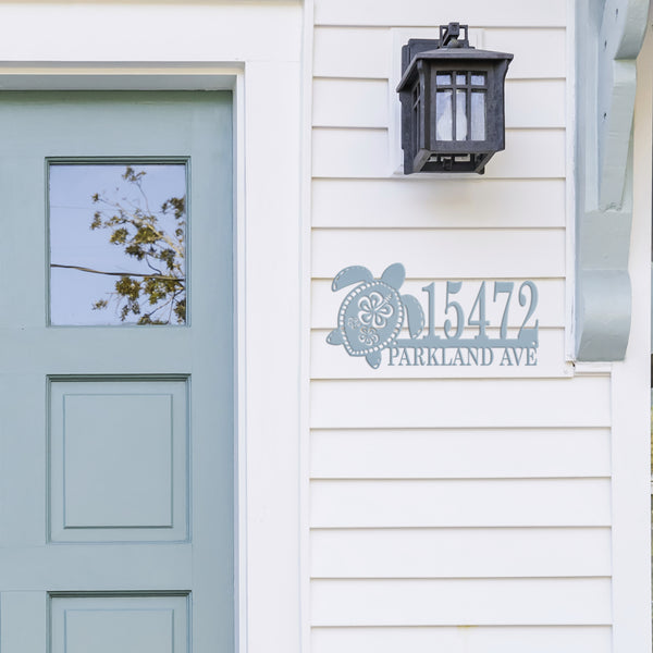 Sea Turtle Metal Address Sign - Ocean Theme Personalized House Number Plaque - Decorative Turtle Wall Art - Home Decor - Housewarming Gift