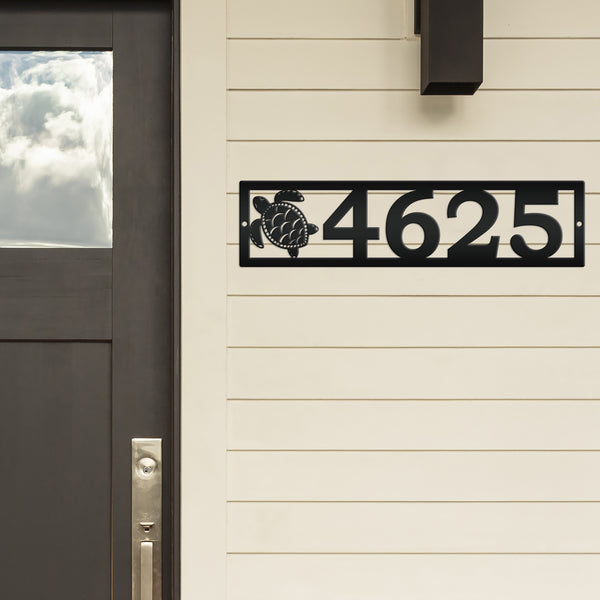 Coastal Sea Turtle House Numbers Plaque - Tropical Decor Metal Sign - Beach Turtles Address Signs - Front Porch Decor - Horizontal Digits