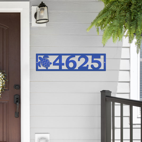 Coastal Sea Turtle House Numbers Plaque - Tropical Decor Metal Sign - Beach Turtles Address Signs - Front Porch Decor - Horizontal Digits
