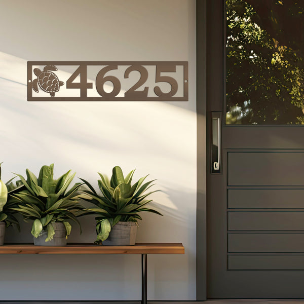 Coastal Sea Turtle House Numbers Plaque - Tropical Decor Metal Sign - Beach Turtles Address Signs - Front Porch Decor - Horizontal Digits