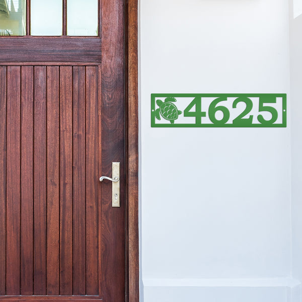 Coastal Sea Turtle House Numbers Plaque - Tropical Decor Metal Sign - Beach Turtles Address Signs - Front Porch Decor - Horizontal Digits