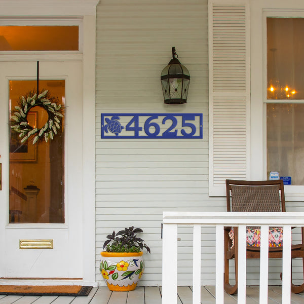 Coastal Sea Turtle House Numbers Plaque - Tropical Decor Metal Sign - Beach Turtles Address Signs - Front Porch Decor - Horizontal Digits